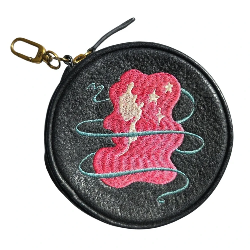 Hobo International zodiac star sign Virgo Round Leather Pouch Bag Charm EUC